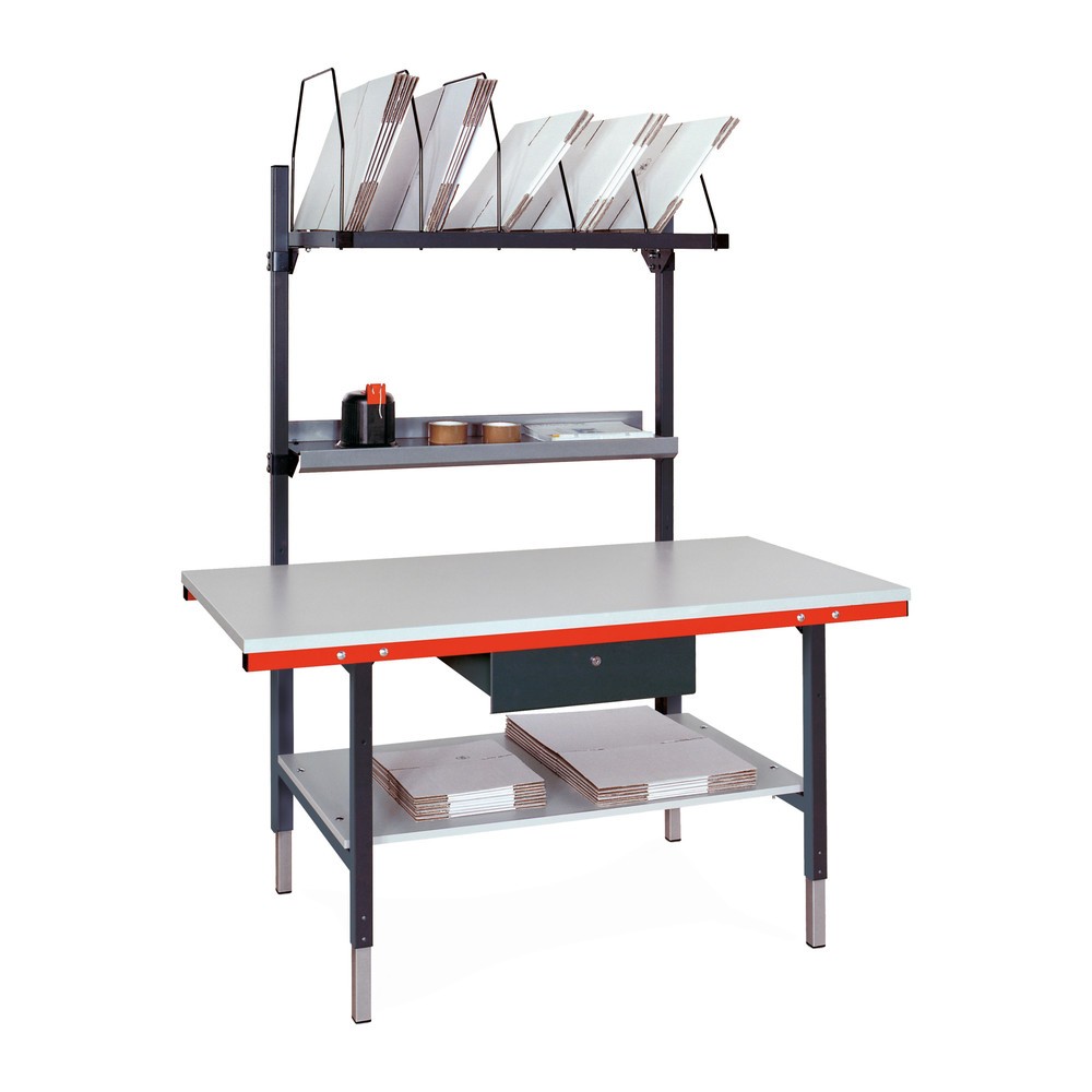 Illustration du produit: Rocholz Table d’emballage SYSTEM 2000 réglable manuellement en hauteur, pack complet avec tiroir et plateau intermédiaire, H x l x P 690-960 x 1 600 x 800 mm
