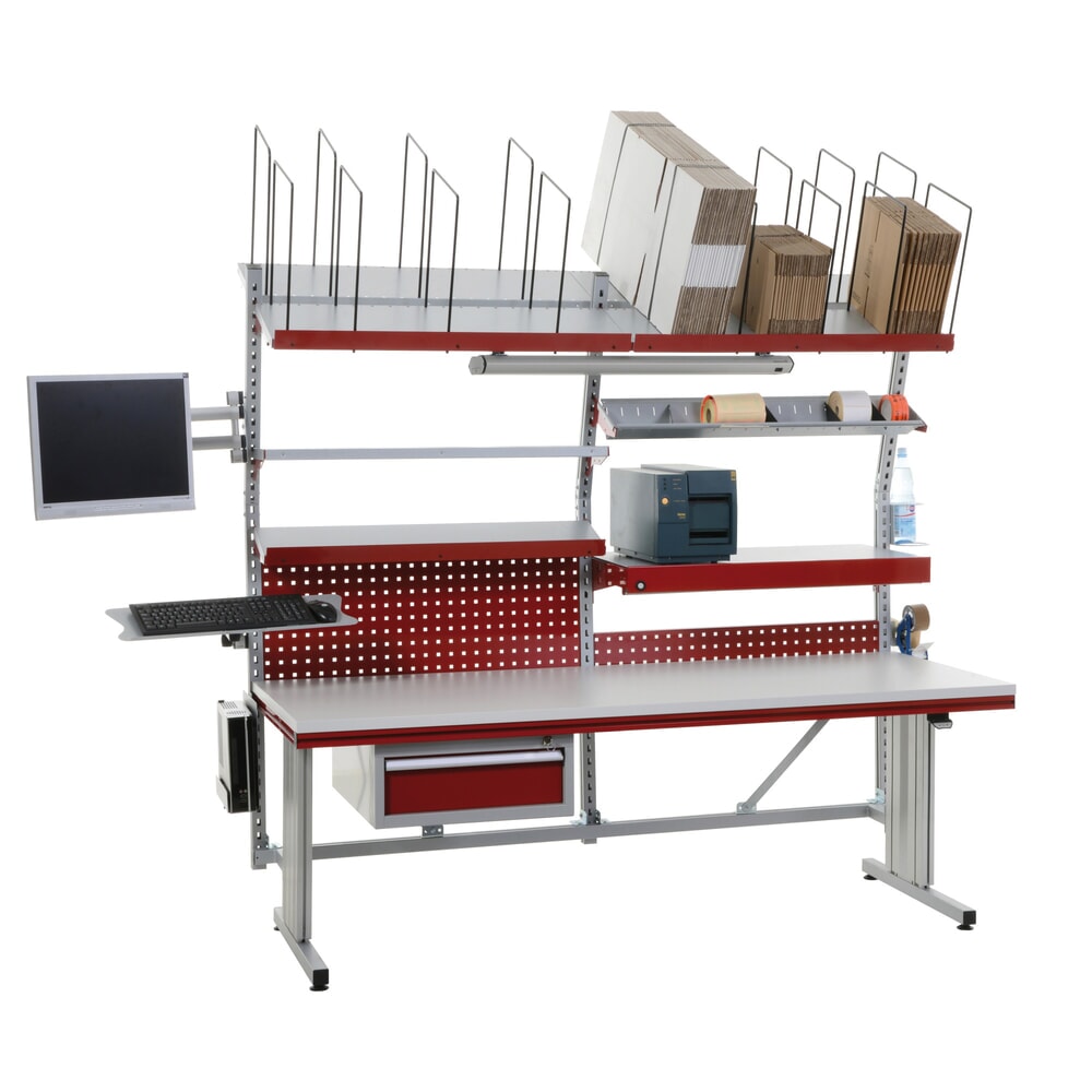 N° de l'image du produit 11 : Rocholz table d’emballage FLEX Premium réglable en hauteur électriquement, équipement complet, H x l x P 720-1 120 x 2 000 x 800 mm