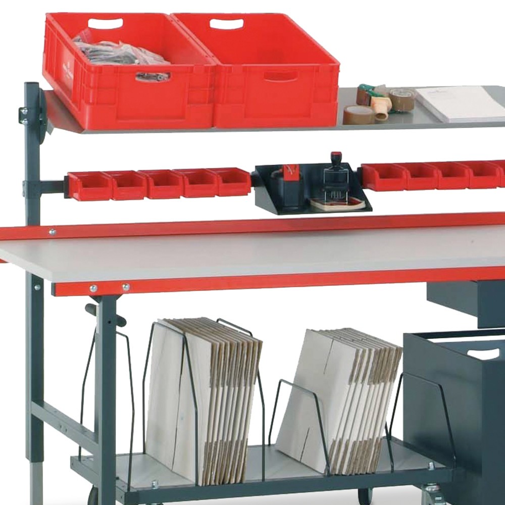 N° de l'image du produit 3 : Rocholz Table d’emballage réglable manuellement en hauteur, capacité de charge 200 kg, H x l x P 690-960 x 2 000 x 920 mm