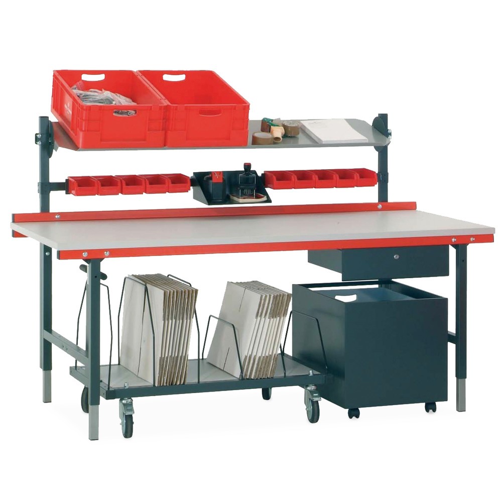 N° de l'image du produit 5 : Rocholz Table d’emballage réglable manuellement en hauteur, capacité de charge 200 kg, H x l x P 690-960 x 2 000 x 920 mm