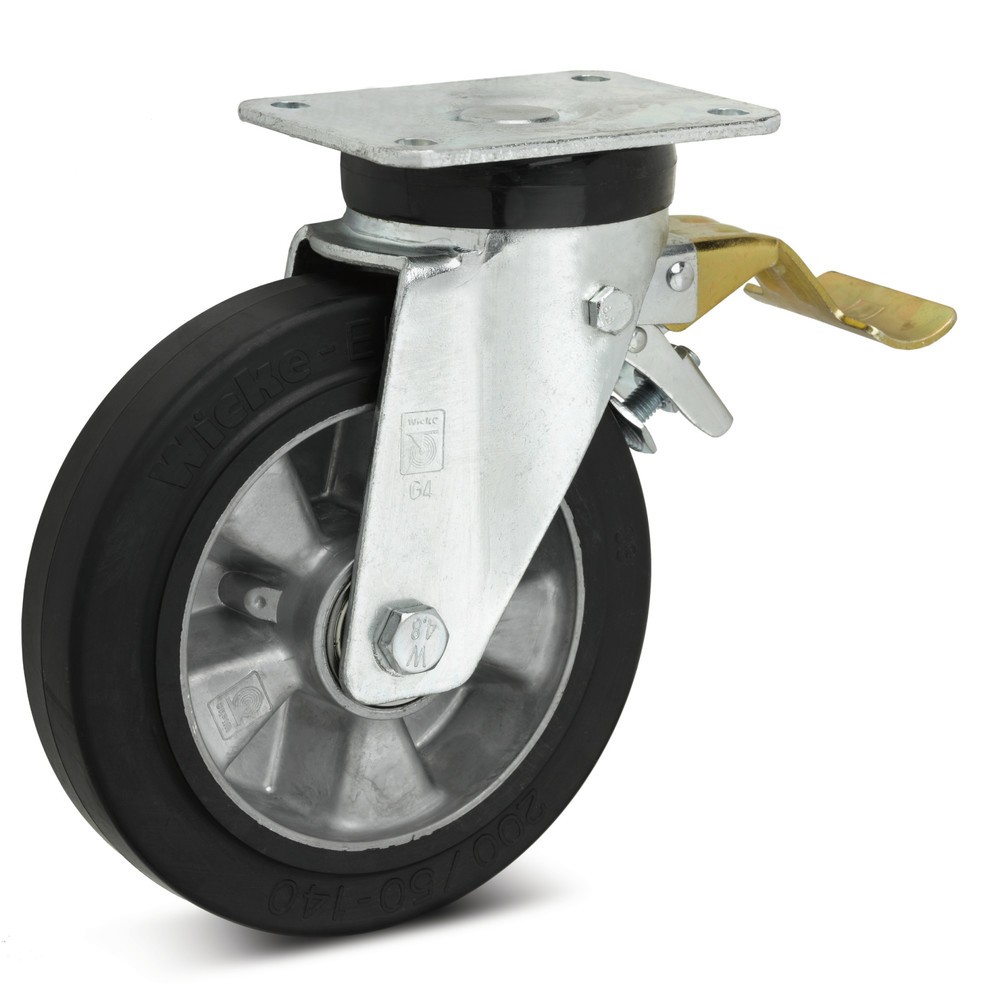 Illustration du produit: Roue directrice en caoutchouc plein, dispositif de blocage inclus avant la roue, Ø x l 125 x 50 mm, capacité de charge 200 kg