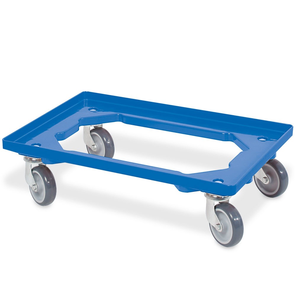 Illustration du produit: Rouleau de transport pour Bacs empilables Euro 600x400 mm bleu, 4 roulettes pivotantes, roues en Caoutchouc gris