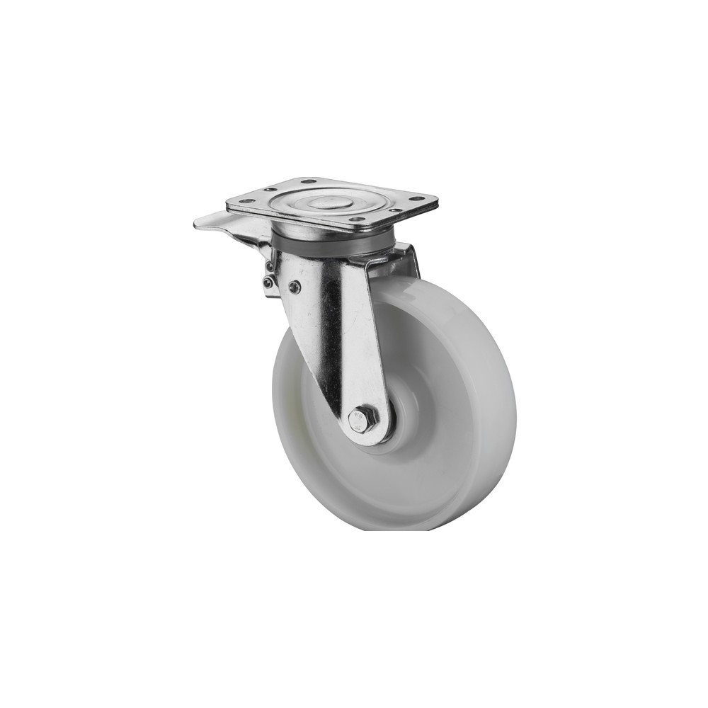 Illustration du produit: Roulette pour charges lourdes en plastique, roue directrice avec dispositif de blocage, palier lisse, plaque Ø x largeur 125 x 45 mm, capacité de charge 600 kg
