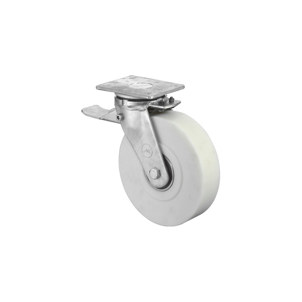 Illustration du produit: Roulette pour charges lourdes en polyamide, roue directrice avec dispositif de blocage, roulement à billes, plaque, Ø x largeur 100 x 55mm, capacité de charge 900 kg