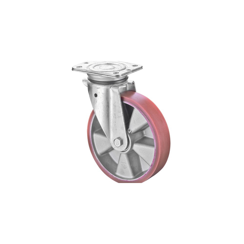 Illustration du produit: Roulette pour charges lourdes en polyuréthane moulé Prothane®, roue directrice, roulement à billes, plaque, Ø x largeur 100 x 40 mm, capacité de charge 280 kg