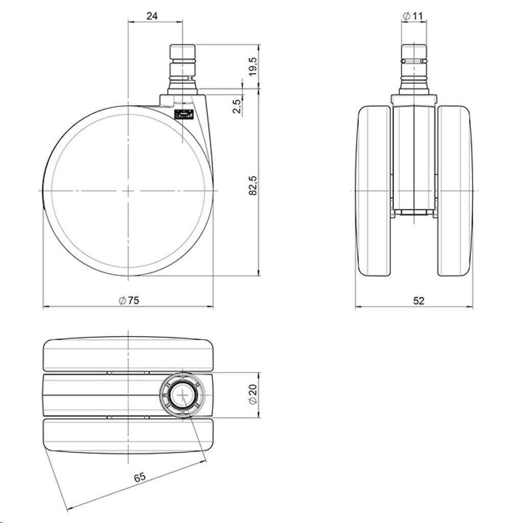 5x roulettes pour moquette hjh OFFICE ROLO No Noise 11mm / 75mm roulettes de chaise de bureau pour moquette, (lot de 5) N° de l'image du produit 4 : 5x roulettes pour moquette hjh OFFICE ROLO No Noise 11mm / 75mm roulettes de chaise de bureau pour moquette, (lot de 5)