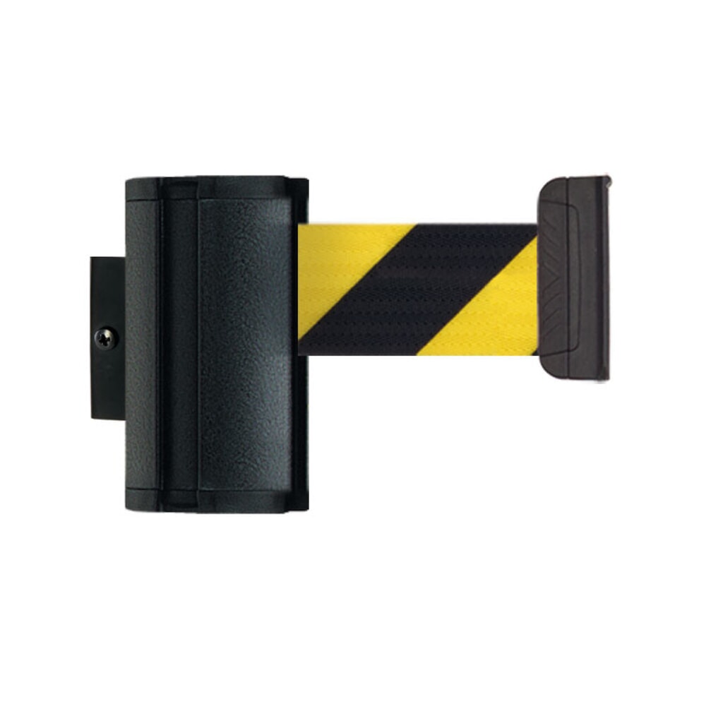 Illustration du produit: Sangle murale de délimitation L à accrocher, longueur 3,7 m, strié en diagonale noir/jaune