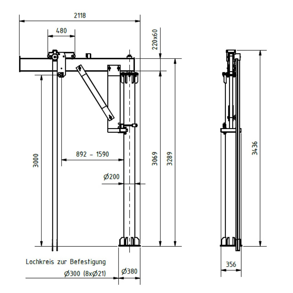 SCHILLING Potence en aluminium, point d’accrochage 3 000 mm, flèche 2 000 mm, capacité de charge 250 kg N° de l'image du produit 2 : SCHILLING Potence en aluminium, point d’accrochage 3 000 mm, flèche 2 000 mm, capacité de charge 250 kg