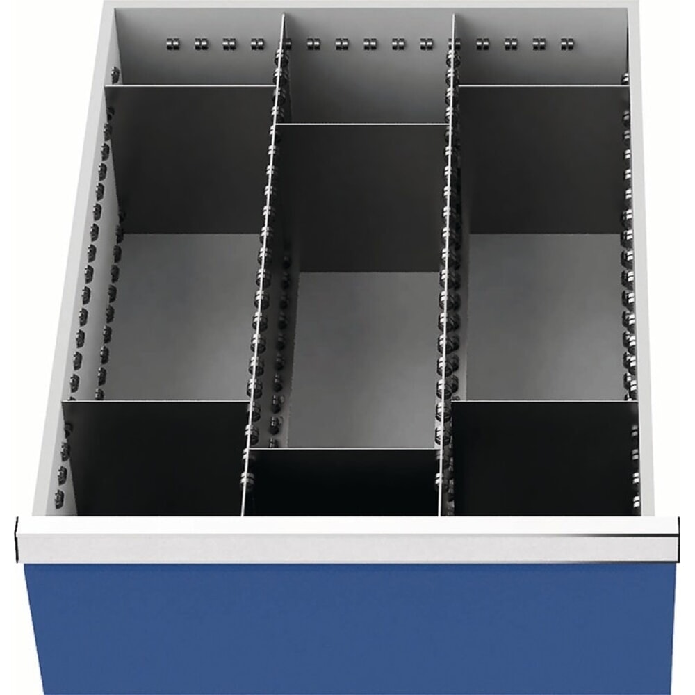 Illustration du produit: Schubladenunterteilungsmaterial, 2 Längs-/6 Querteiler, Fronthöhe 200 mm, Schubladenbreite 450 mm