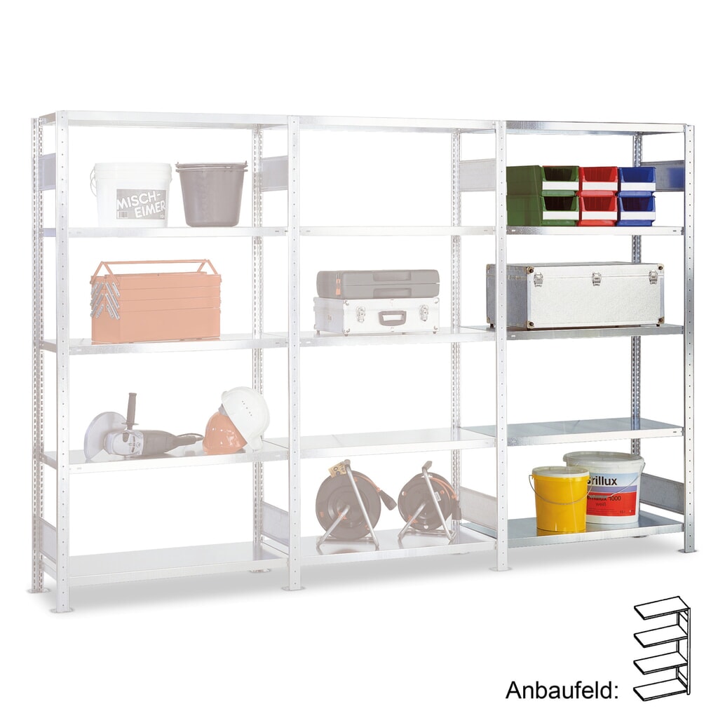 Illustration du produit: Travée auxiliaire pour kit complet de rayonnage à tablettes SCHULTE, charge par tablette 100 kg, HxlxP 2 000 x 1 000 x 400 mm