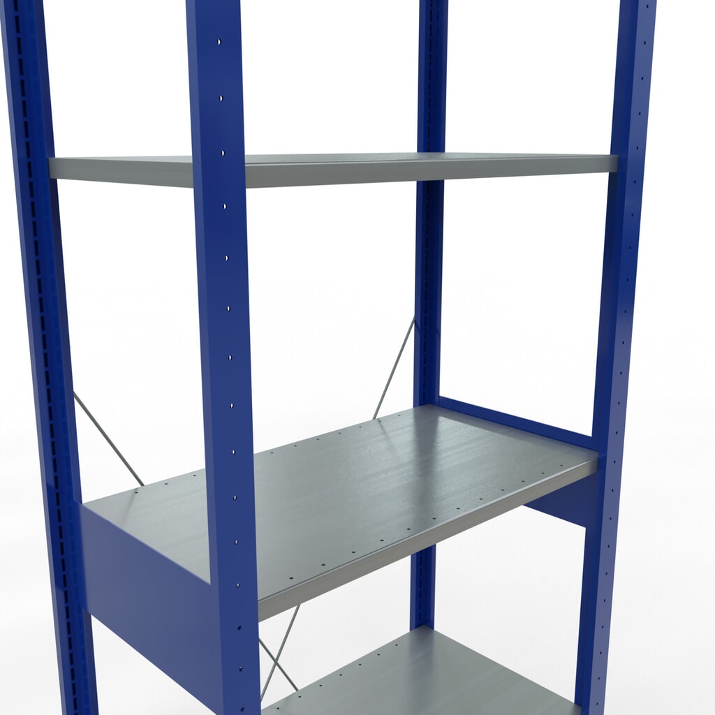 SCHULTE Rayonnage à tablettes, bleu gentiane / galvanisé, charge par tablette 150 kg, HxlxP 2 500 x 810 x 436 mm N° de l'image du produit 5 : SCHULTE Rayonnage à tablettes, bleu gentiane / galvanisé, charge par tablette 150 kg, HxlxP 2 500 x 810 x 436 mm
