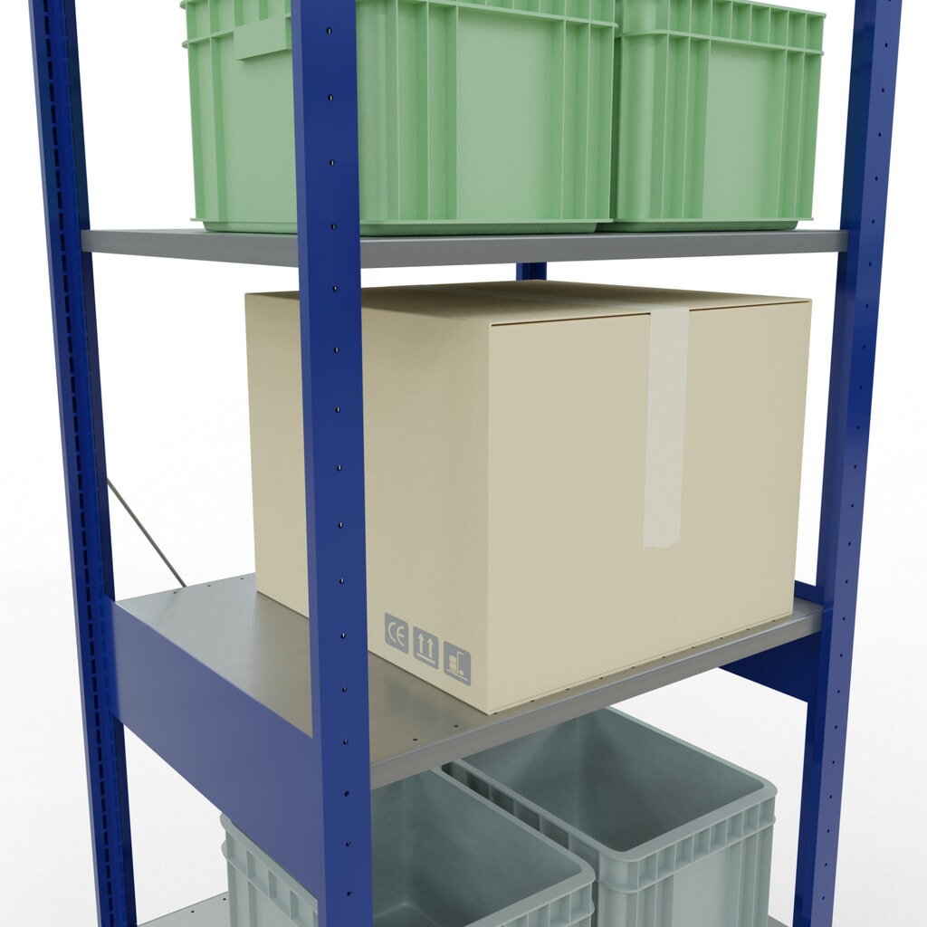 SCHULTE Rayonnage à tablettes, bleu gentiane / galvanisé, charge par tablette 150 kg, HxlxP 2 500 x 810 x 636 mm N° de l'image du produit 4 : SCHULTE Rayonnage à tablettes, bleu gentiane / galvanisé, charge par tablette 150 kg, HxlxP 2 500 x 810 x 636 mm
