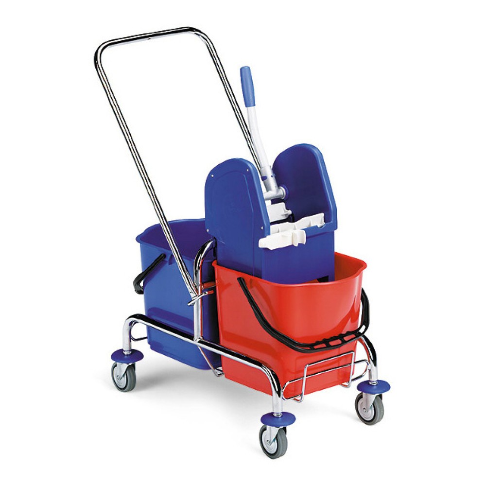 Illustration du produit: Seau double sur roulettes Chrom II, 2x 25 litres, dossier de poussée, presse à serpillière