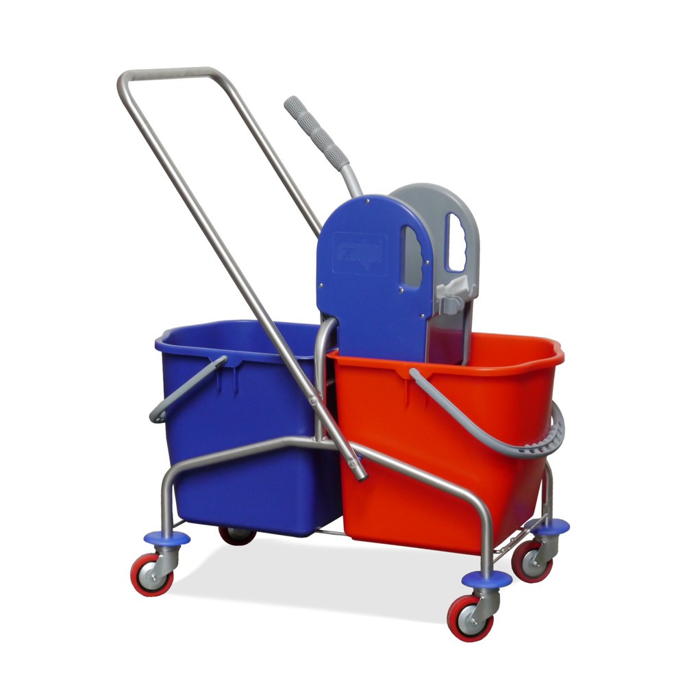 Illustration du produit: Seau double sur roulettes acier inoxydable II, 2x 25 litres, presse à serpillière