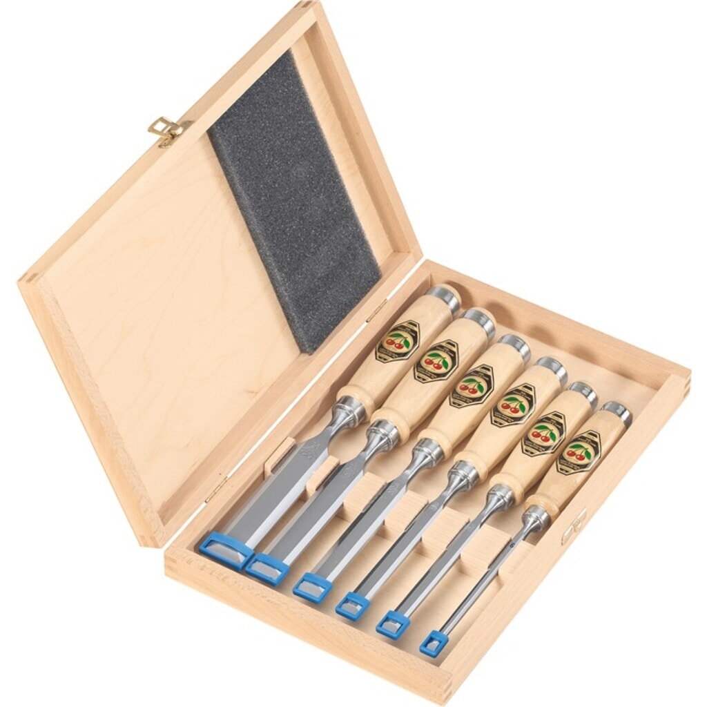 Jeu de ciseaux à bois 6,10,12,16,20,26 mm manche en hêtre blanc forme Ulm 6 pièc Illustration du produit: Jeu de ciseaux à bois 6,10,12,16,20,26 mm manche en hêtre blanc forme Ulm 6 pièc