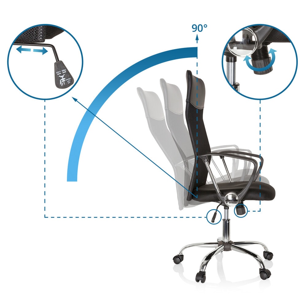 N° de l'image du produit 10 : Siège de bureau / fauteuil de direction hjh OFFICE PURE NET, similicuir/maille, noir