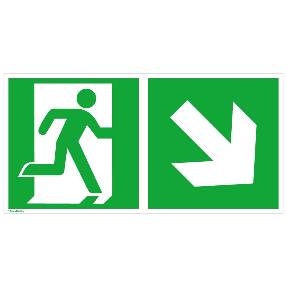 Illustration du produit: SafetyMarking® Sortie de secours droite, flèche droite vers le bas, H x l 150 x 300 mm, film HI