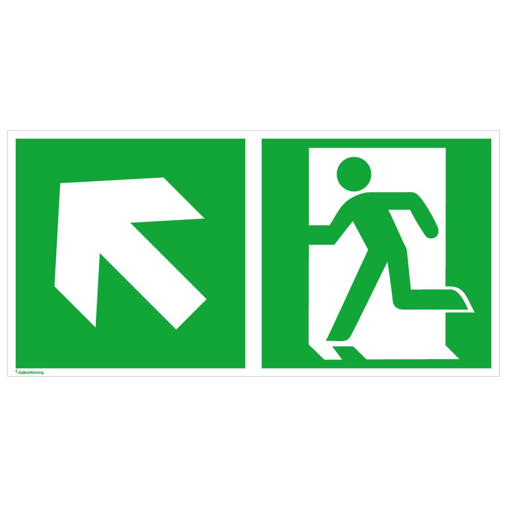 Illustration du produit: SafetyMarking® Sortie de secours gauche, flèche gauche vers le haut, H x l 150 x 300 mm, film HI