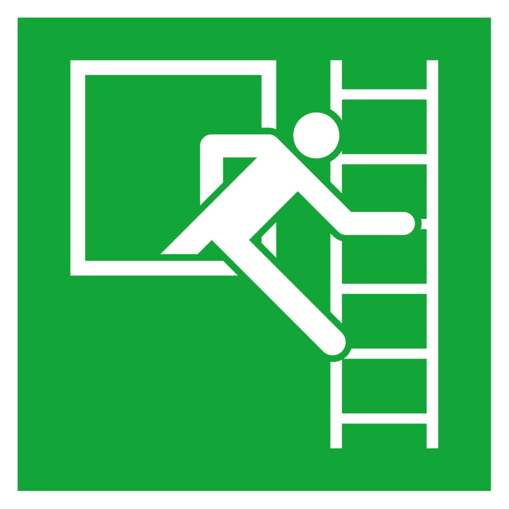 Signaux de secours : Sortie de secours, échelle de secours à gauche