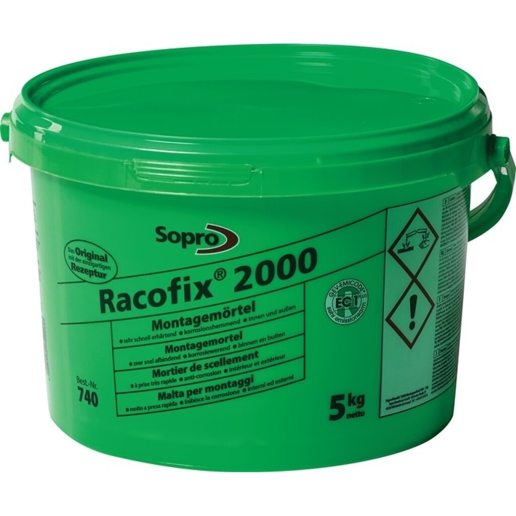 SOPRO Mortier de montage Racofix® 2000, 1:3 parts de volume (eau / mortier) 5 kg, seau Illustration du produit: SOPRO Mortier de montage Racofix® 2000, 1:3 parts de volume (eau / mortier) 5 kg, seau