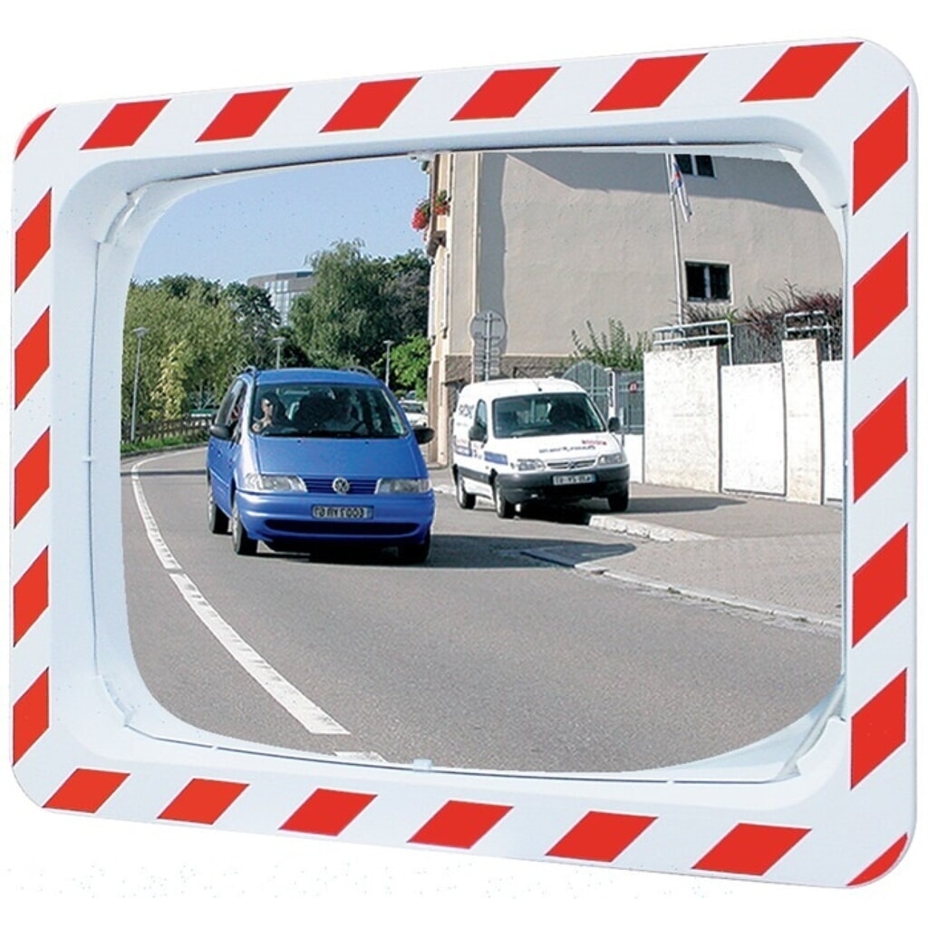 Miroir de circulation SPL, pour 2 directions, H 400 x l 600 mm plastique, rouge/blanc, 9 m Illustration du produit: Miroir de circulation SPL, pour 2 directions, H 400 x l 600 mm plastique, rouge/blanc, 9 m
