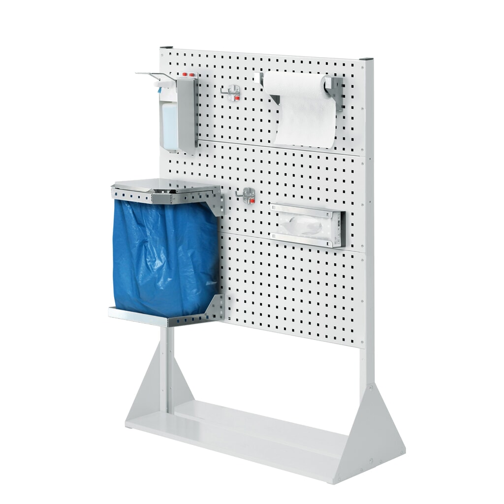 Kappes RasterPlan® Station d’hygiène, cloison avec 3 plaques perforées, HxlxP 1 450 x 1 000 x 430 mm, modèle 3 Illustration du produit: Kappes RasterPlan® Station d’hygiène, cloison avec 3 plaques perforées, HxlxP 1 450 x 1 000 x 430 mm, modèle 3