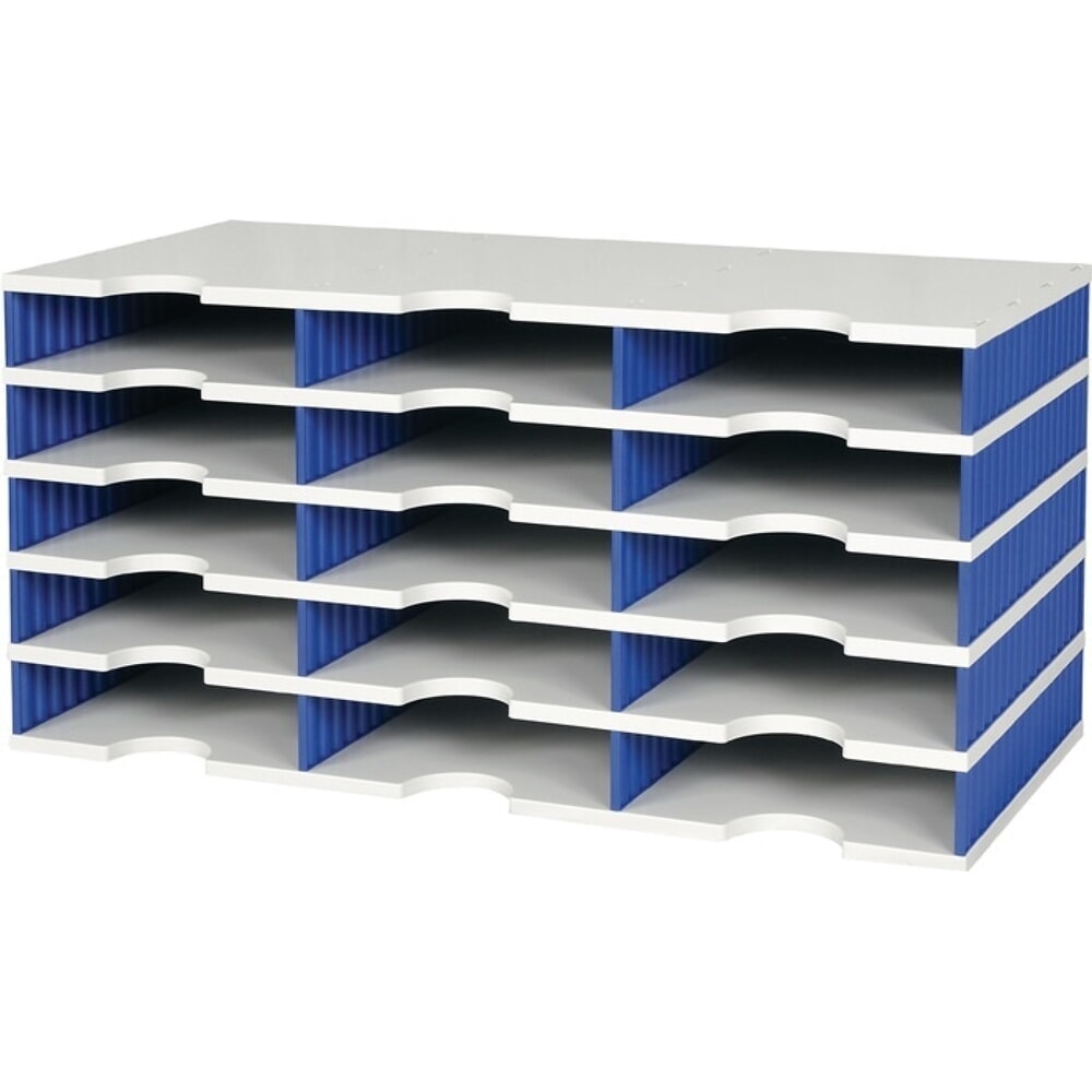 Illustration du produit: styro Sortierablage Trio, H363xB723xT331mm, 15 Fächer, Polystyrol grau/blau