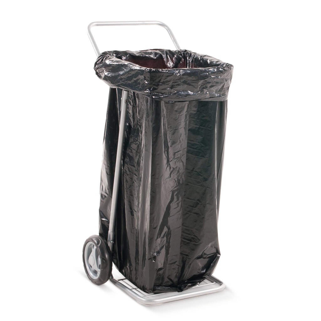 Illustration du produit: Support pour sac poubelle Kongamek, avec 2 roues pour bandage vulcanisé, jusqu’à 125 litres, capacité de charge 50 kg, ouvert