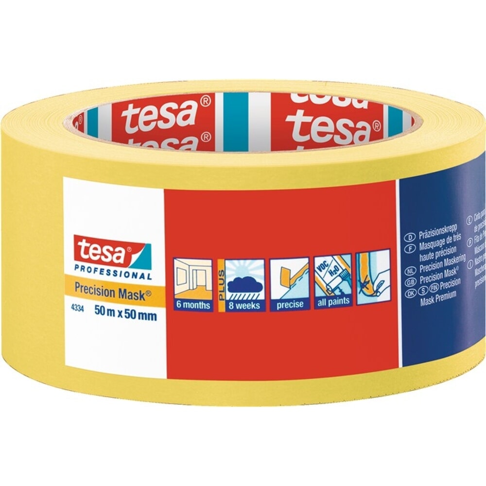 N° de l'image du produit 2 : Crêpe de précision 4334 lisse jaune longueur 50 m largeur 50 mm rouleau TESA