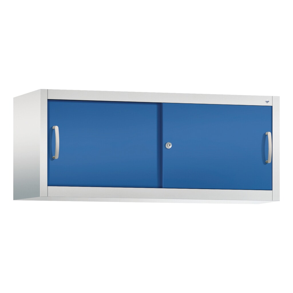 Surmeuble pour armoire à portes coulissantes d’atelier C+P, H x l x P 500 x 1 200 x 400 mm, gris clair, bleu gentiane Illustration du produit: Surmeuble pour armoire à portes coulissantes d’atelier C+P, H x l x P 500 x 1 200 x 400 mm, gris clair, bleu gentiane