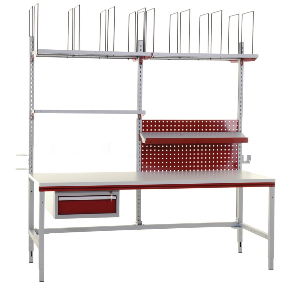 N° de l'image du produit 8 : Rocholz table d’emballage FLEX+ réglable en hauteur manuellement, avec grand kit d’accessoires, H x l x P 690-960 x 2 000 x 800 mm