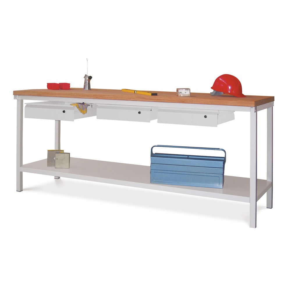 Illustration du produit: Table d’établi PAVOY avec tiroir + tablette, H x l x P 900 x 2 000 x 700 mm, gris clair, gris clair