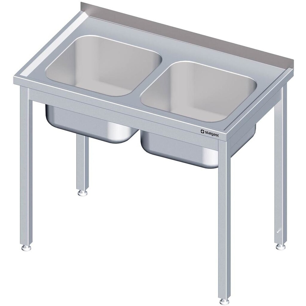 Illustration du produit: Table d’évier Stalgast sans fond 1300x600x850 mm, avec deux bacs à droite, avec rebord, soudée