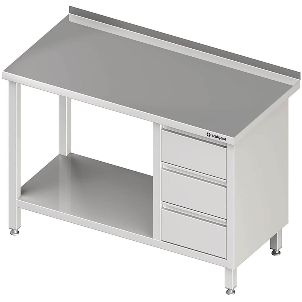 Illustration du produit: Table de travail Stalgast avec fond, 800x600x850 mm, avec bloc 3 tiroirs à droite, avec rebord, soudé