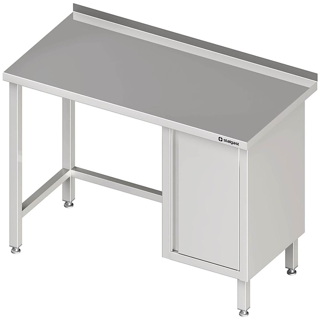 Table de travail Stalgast sans fond, 1100x600x850 mm, avec armoire à portes battantes à droite, avec rebord, soudé Illustration du produit: Table de travail Stalgast sans fond, 1100x600x850 mm, avec armoire à portes battantes à droite, avec rebord, soudé