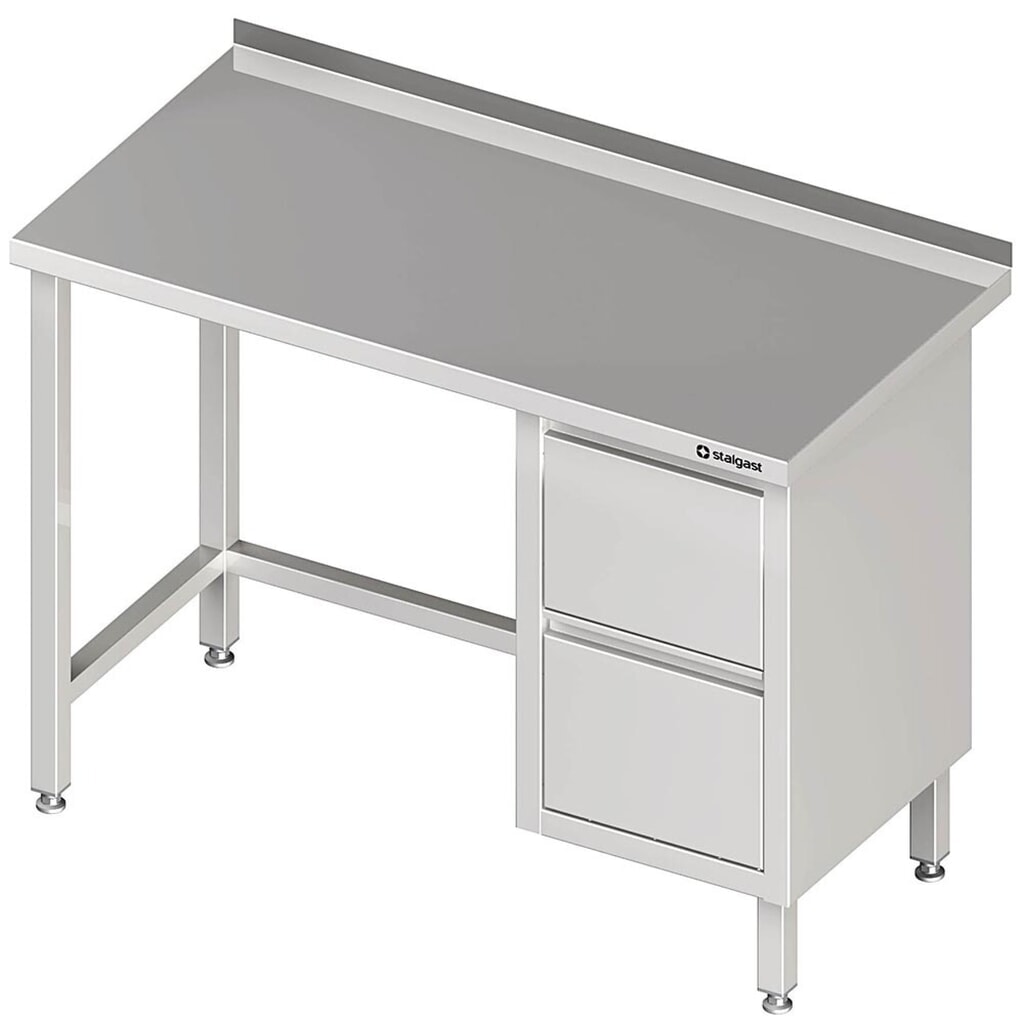 Table de travail Stalgast sans fond, 800x600x850 mm, avec bloc 2 tiroirs à droite, avec rebord, soudé Illustration du produit: Table de travail Stalgast sans fond, 800x600x850 mm, avec bloc 2 tiroirs à droite, avec rebord, soudé
