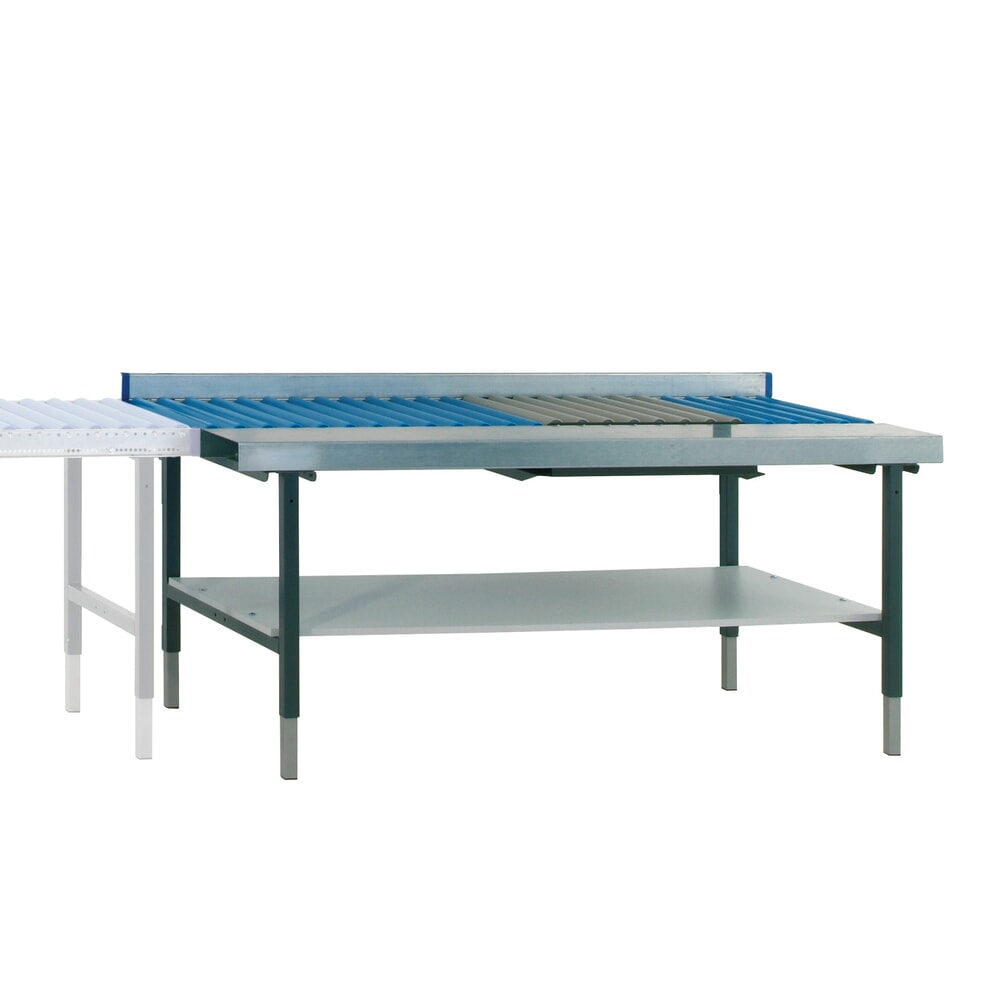N° de l'image du produit 4 : Rocholz Table d’emballage SYSTEM 2000 réglable manuellement en hauteur, avec transrouleur, avec surface de travail et balance, H x l x P 690-960 x 1 955 x 920 mm
