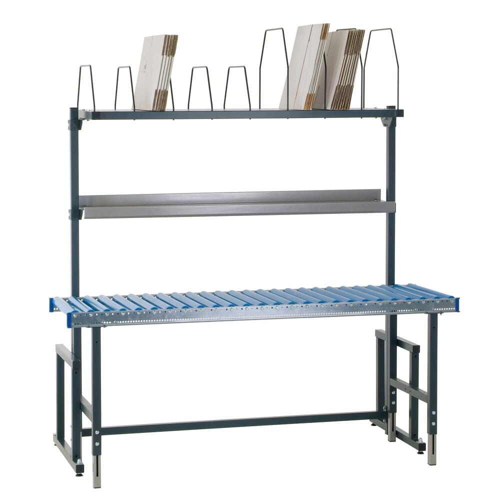 N° de l'image du produit 2 : Rocholz Table d’emballage SYSTEM 2000 réglable manuellement en hauteur, avec transrouleur, sans surface de travail, H x l x P 690-960 x 1 955 x 640 mm