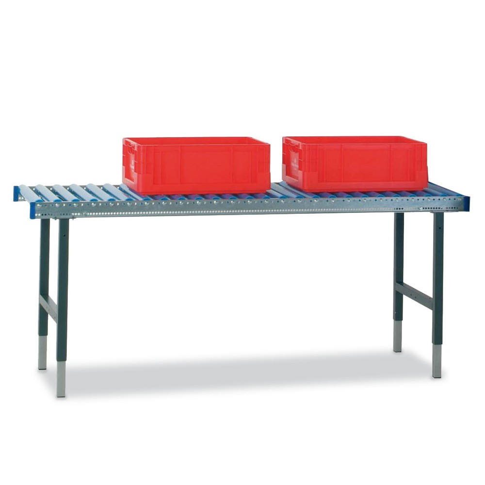 Illustration du produit: Rocholz Table d’emballage SYSTEM 2000 réglable manuellement en hauteur, avec transrouleur, sans surface de travail, H x l x P 690-960 x 1 955 x 640 mm