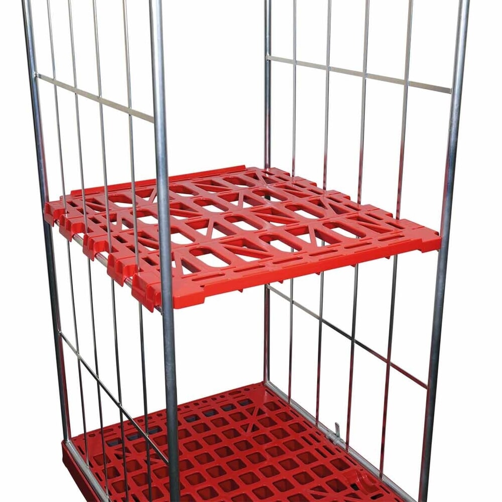 Illustration du produit: Tablette intermédiaire en HDPE pour conteneur à roulettes Classic à 3 côtés, l x P 710 x 760 mm, rouge feu