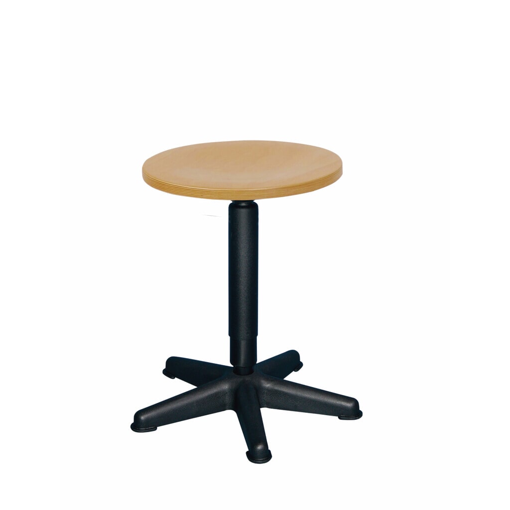 Tabouret, assise en hêtre, hauteur d’assise 410-600 mm, broche tournante, base plastique, patins Illustration du produit: Tabouret, assise en hêtre, hauteur d’assise 410-600 mm, broche tournante, base plastique, patins