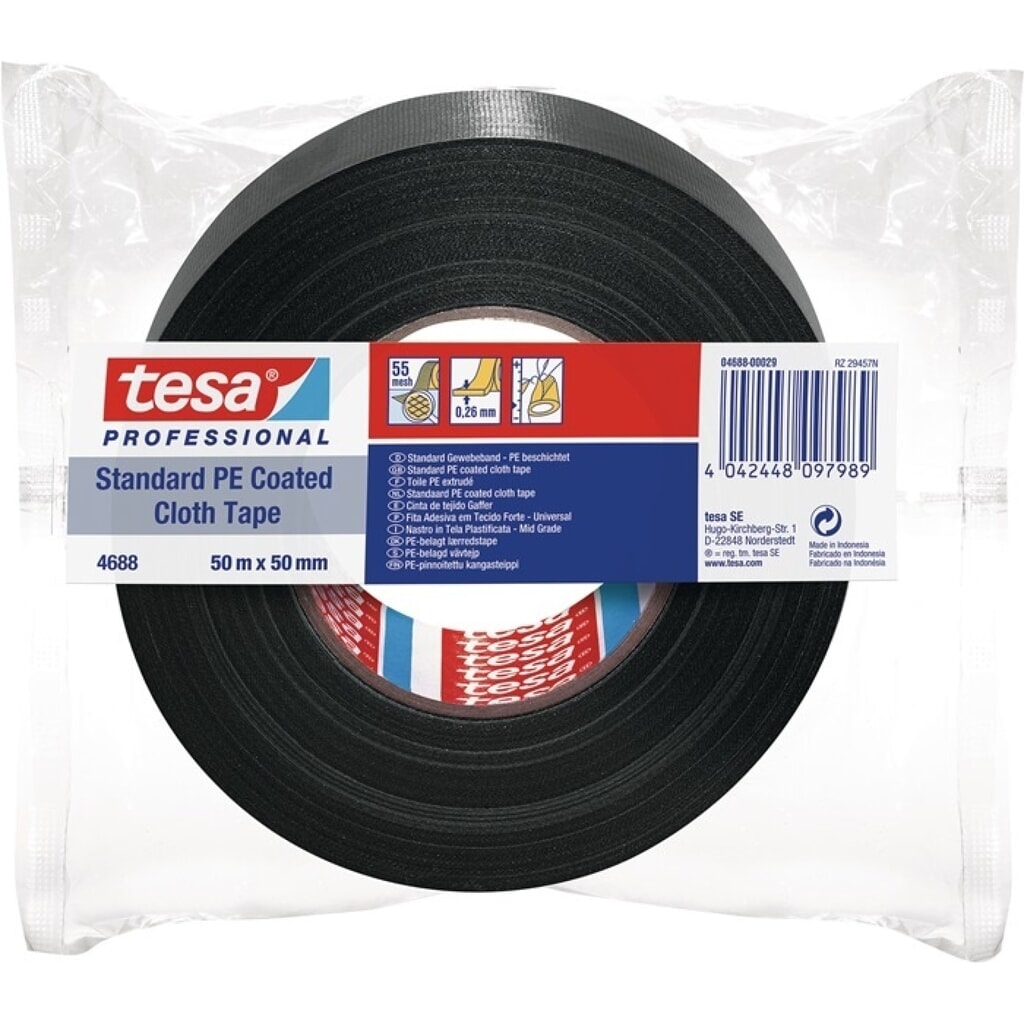 tesa® Ruban toilé tesa® band® Standard 4688, longueur 50 m largeur 50 mm, noir, rouleau Illustration du produit: tesa® Ruban toilé tesa® band® Standard 4688, longueur 50 m largeur 50 mm, noir, rouleau