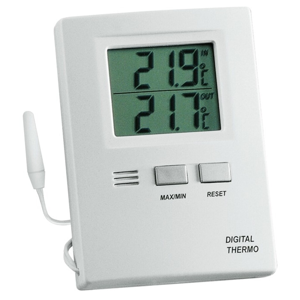 TFA Thermometer, innen -10 bis 60 °C H85xB60xT15mm, Messbereich außen -50 bis 70°C /, Kunststoff Illustration du produit: TFA Thermometer, innen -10 bis 60 °C H85xB60xT15mm, Messbereich außen -50 bis 70°C /, Kunststoff