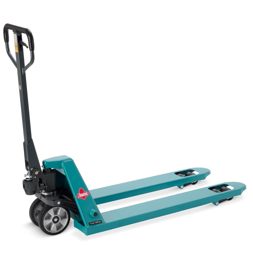 N° de l'image du produit 1 : Transpalette manuel Ameise® PTM 2.5 avec levée rapide, capacité de charge 2 500 kg, longueur des fourches 1 150 mm, caoutchouc plein / polyuréthane, galets tandem (CH)
