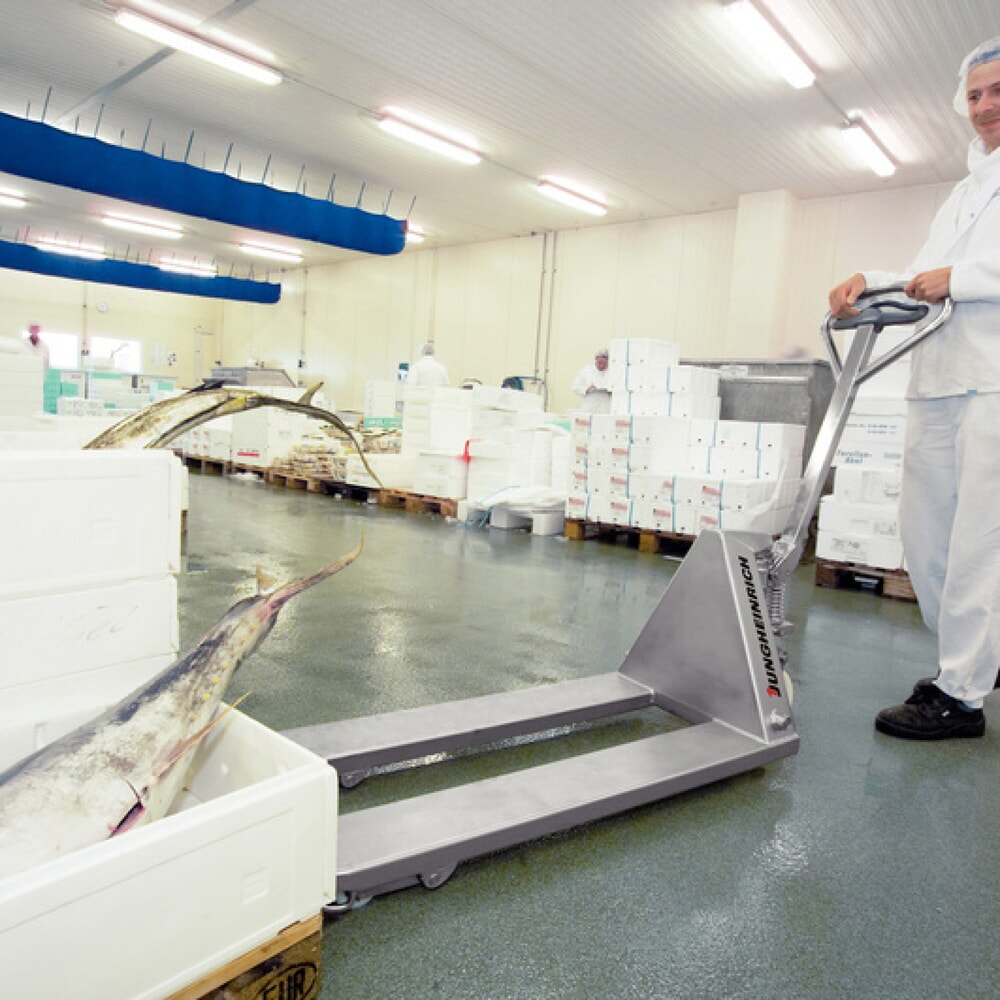 N° de l'image du produit 6 : Transpalette manuel en acier inoxydable Jungheinrich AM I20, capacité de charge 2 000 kg, longueur des fourches 970 mm, nylon