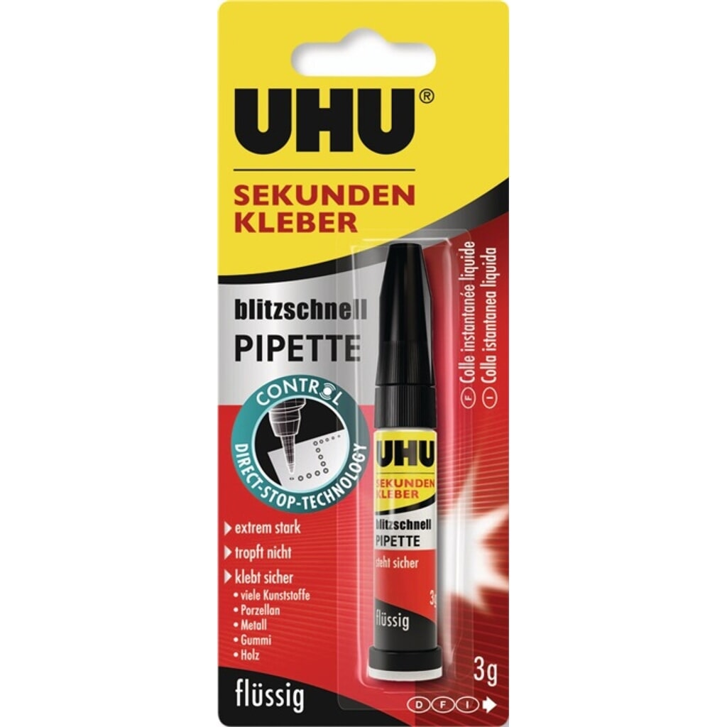Colle instantanée PIPETTE ultrarapide Control 3 g incolore tube UHU Illustration du produit: Colle instantanée PIPETTE ultrarapide Control 3 g incolore tube UHU