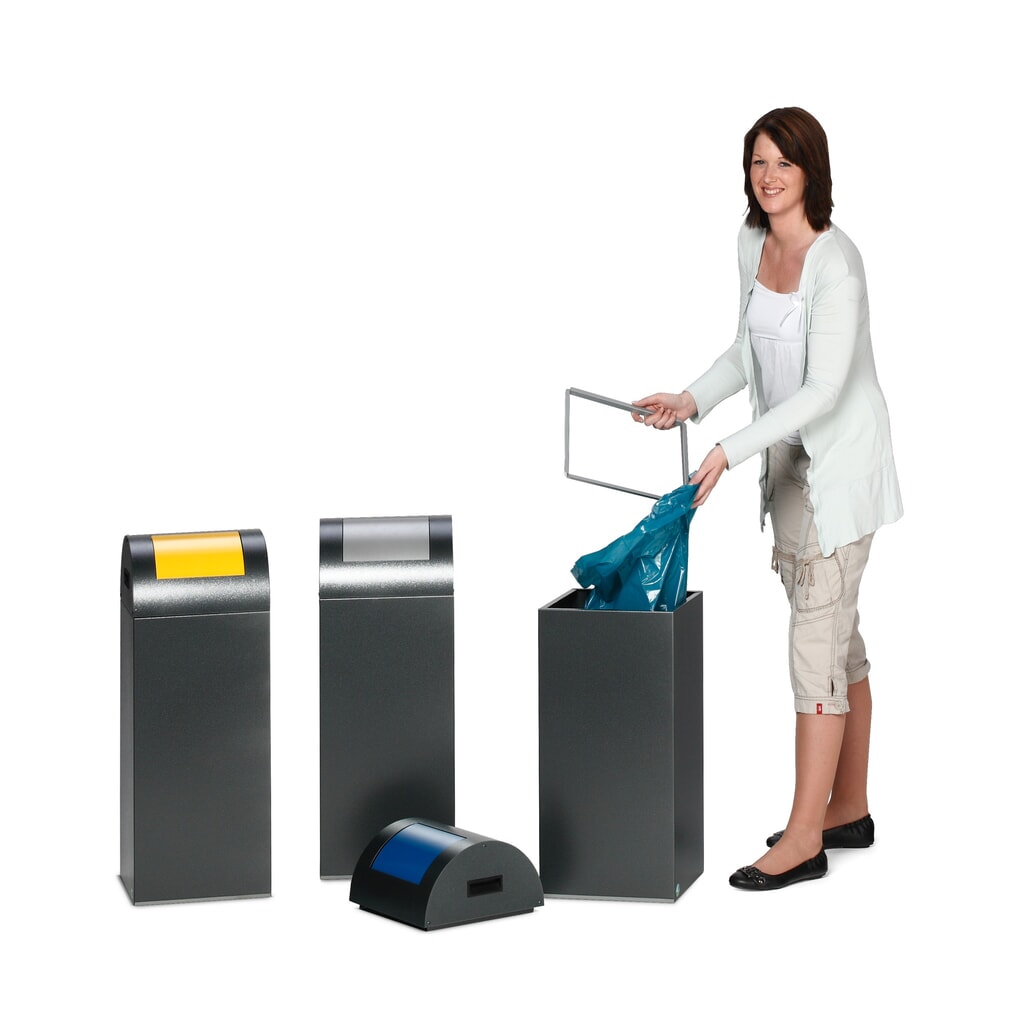 VAR® Collecteur de déchets, 60 litres, autoextinguible, corps argent, couvercle rond / bleu N° de l'image du produit 2 : VAR® Collecteur de déchets, 60 litres, autoextinguible, corps argent, couvercle rond / bleu
