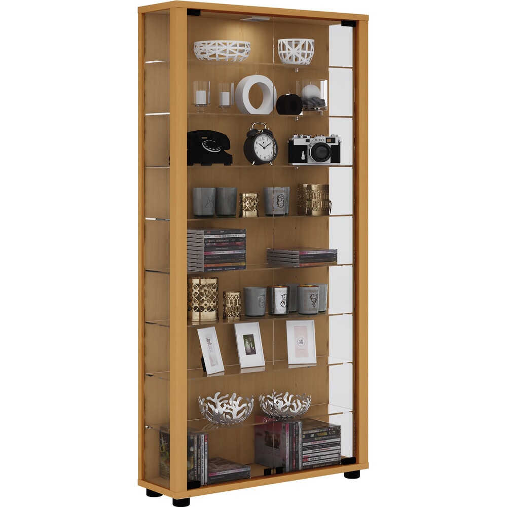 N° de l'image du produit 1 : Vitrine à poser VCM Lumo Maxi, avec éclairage LED, hêtre