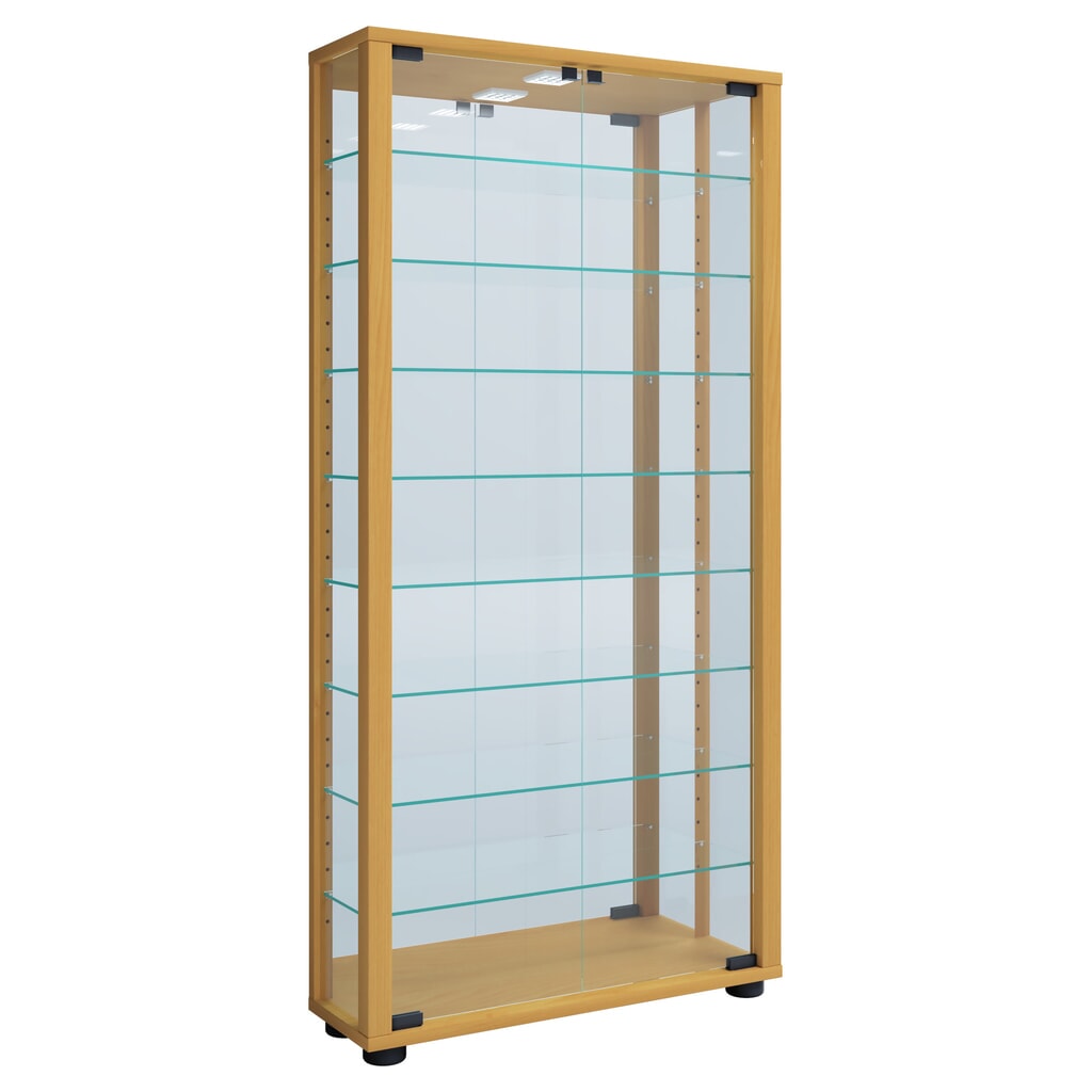 Vitrine à poser VCM Lumo Maxi avec miroir, hêtre Illustration du produit: Vitrine à poser VCM Lumo Maxi avec miroir, hêtre