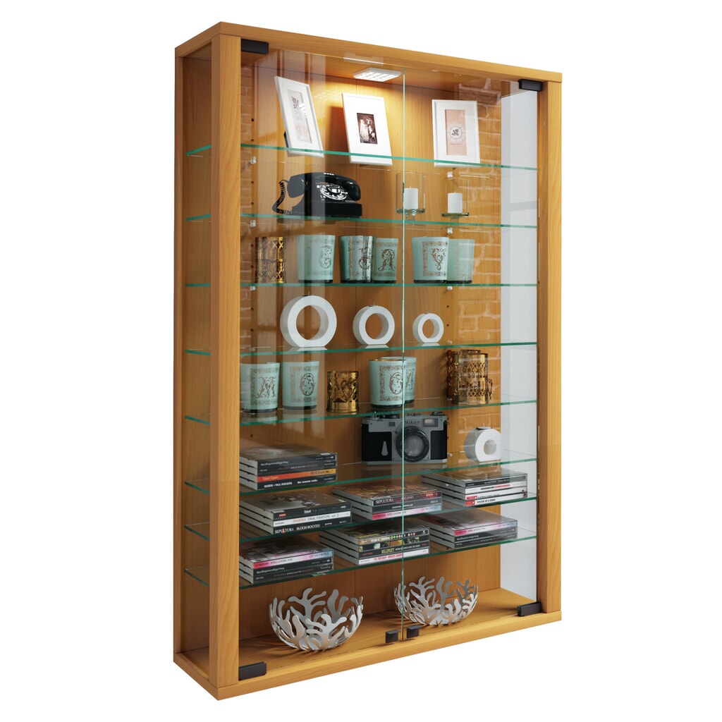 Vitrine murale VCM Vitrosa Mini, avec éclairage LED, hêtre Illustration du produit: Vitrine murale VCM Vitrosa Mini, avec éclairage LED, hêtre